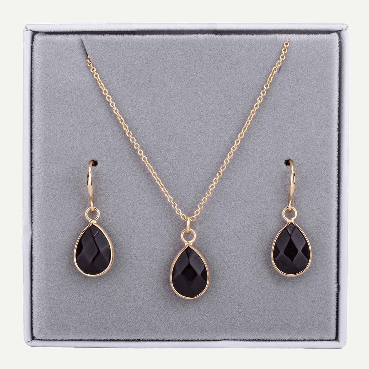 Boxed Semi-Precious Stone Set in Gold & Black Spinel - D&X Retail