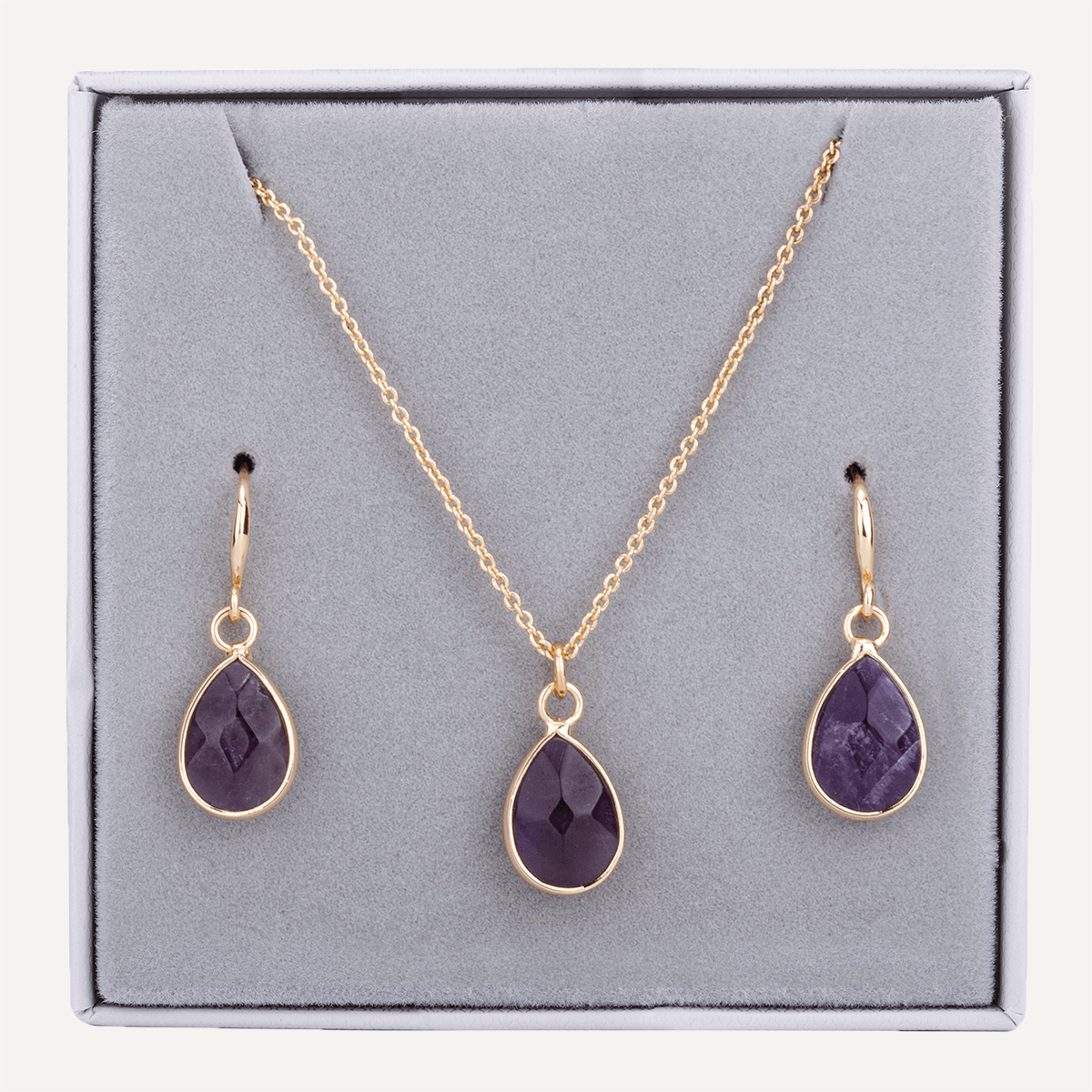 Boxed Semi-Precious Stone Set in Gold & Amethyst - D&X Retail