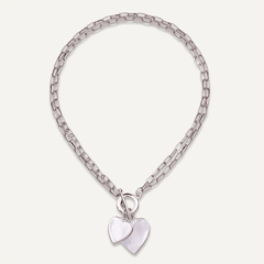Sweetheart Double Heart Pendant Bead Necklace In Silver - D&X Retail