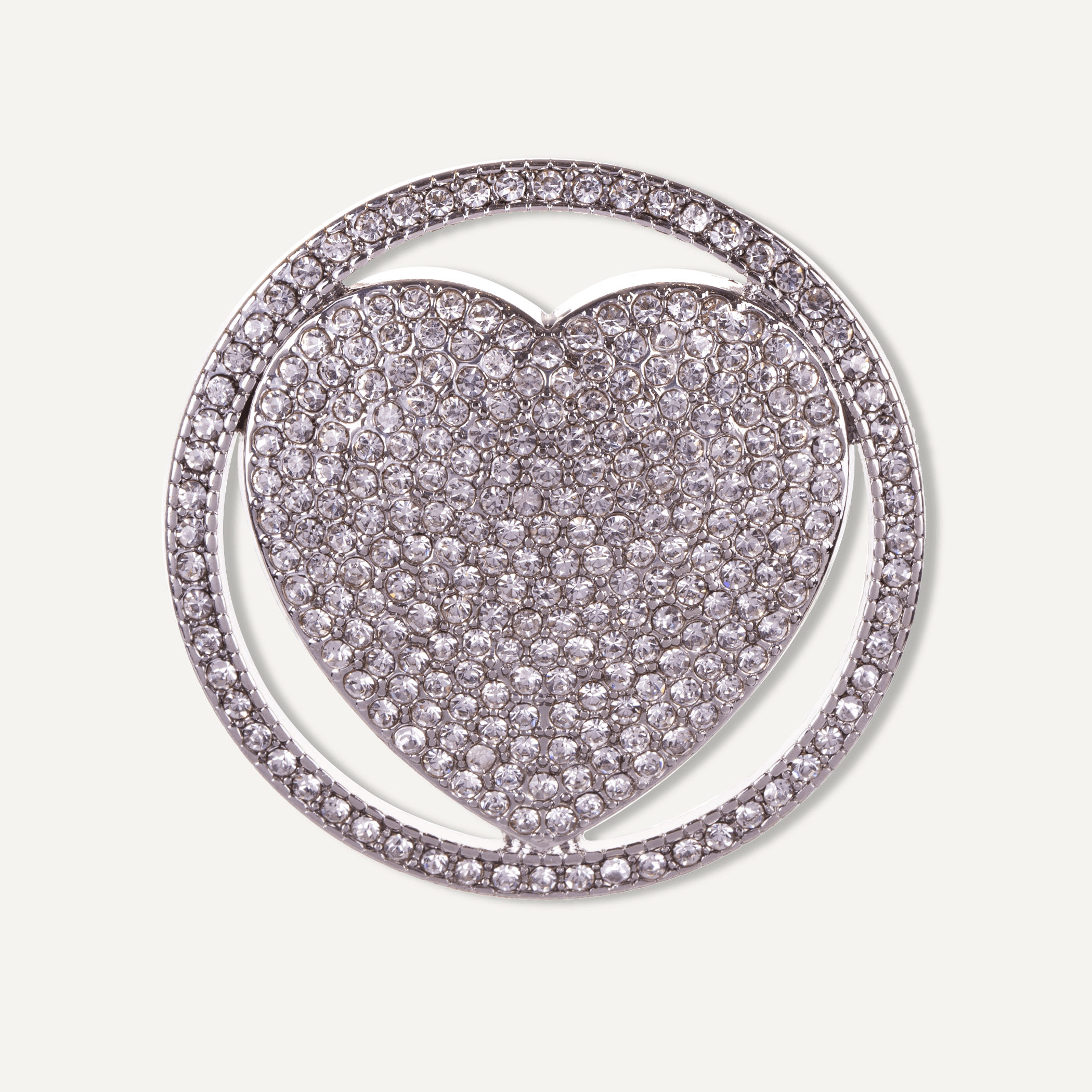 Elizabeth Silver & Crystal Heart in Circle Magnetic Brooch - D&X Retail