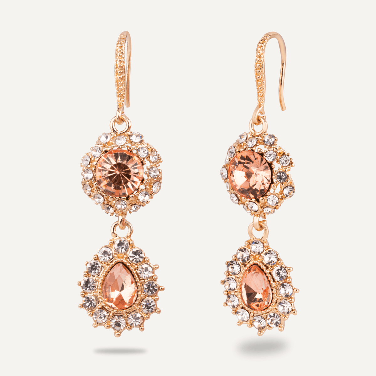 Vivienne Gold & Peach Crystal Long Dangle Earrings - D&X Retail