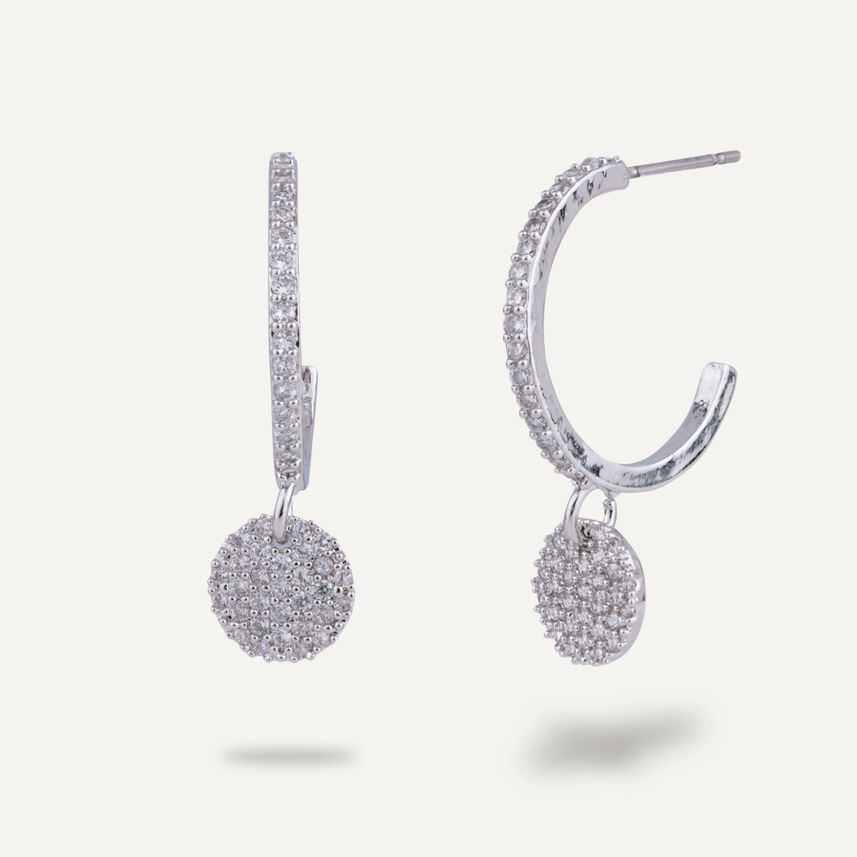 Vivienne Circle Pendant Demi Hoop Earrings In White Gold - D&X Retail