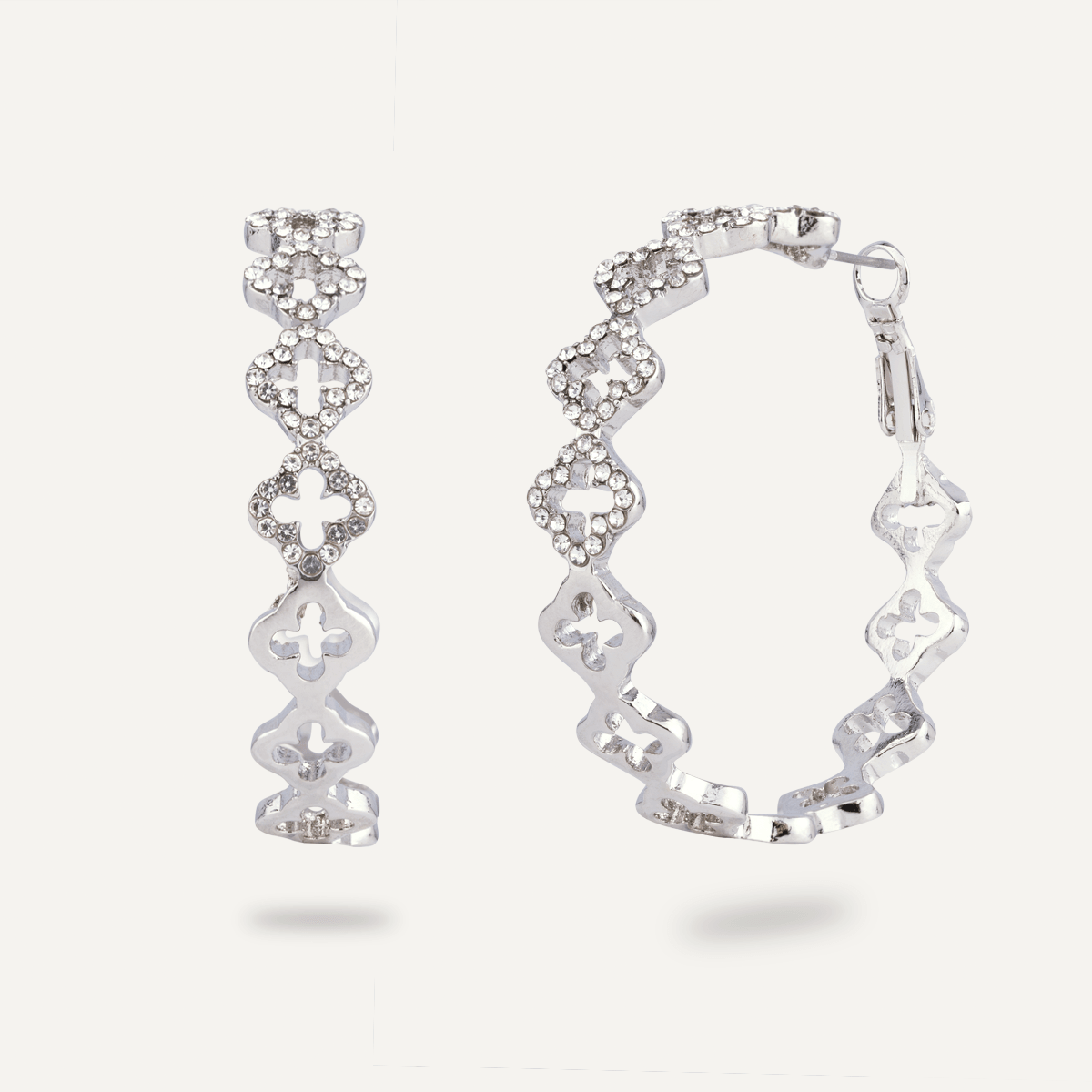 Vivienne Crystal Quatrefoil Hoop Earrings Silver - D&X Retail
