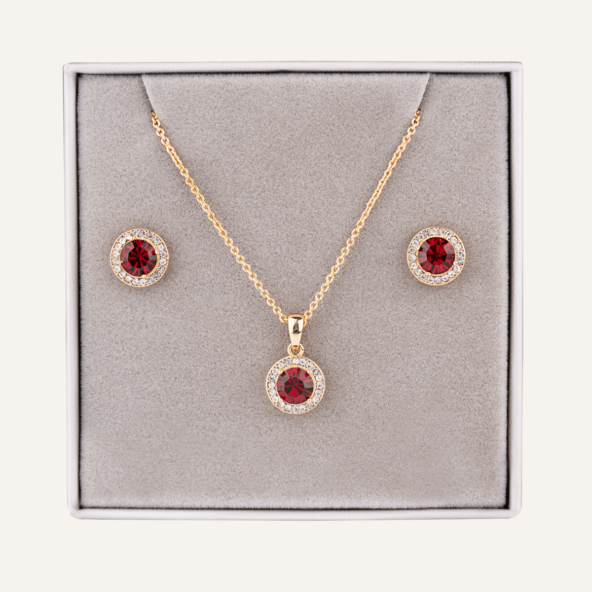 July Ruby Birthstone Necklace & Earring Set In Gold - D&X Retail