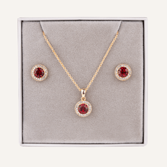 July Ruby Birthstone Necklace & Earring Set In Gold - D&X Retail