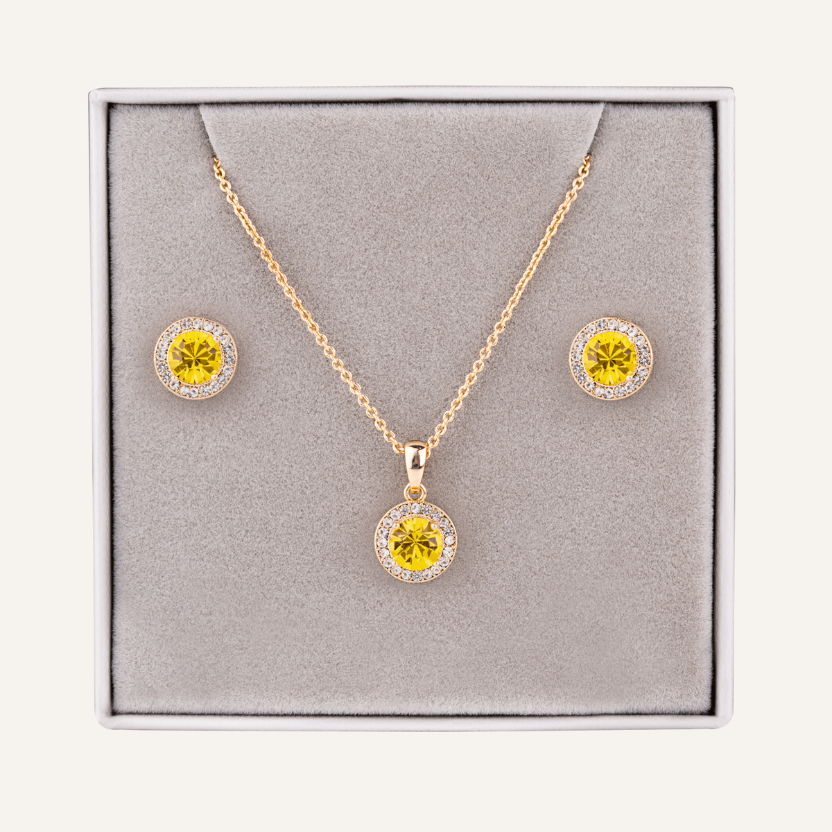 November Citrine Birthstone Necklace & Earring Set In Gold - D&X Retail