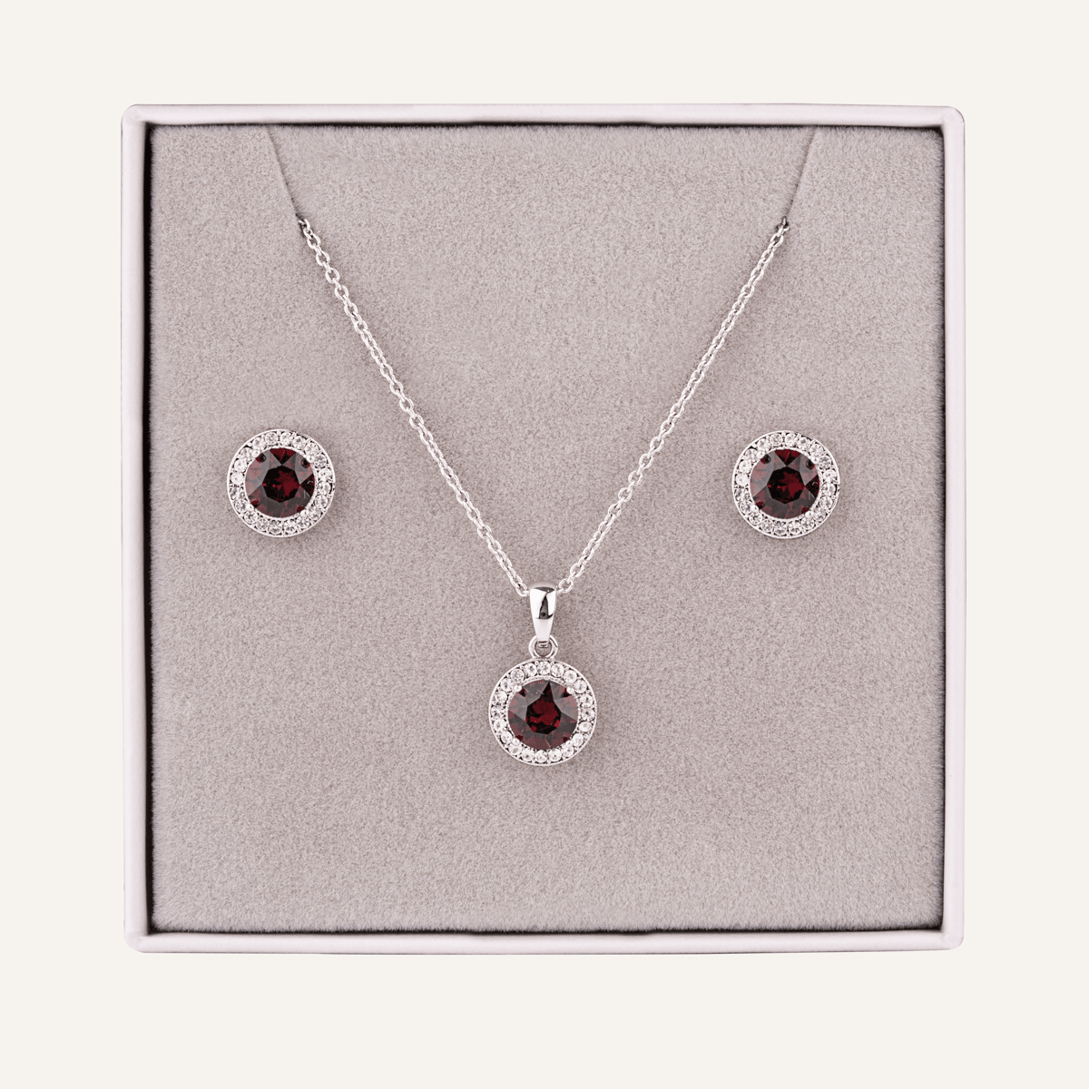 January Birthstone Necklace & Earring Set In Silver - D&X Retail