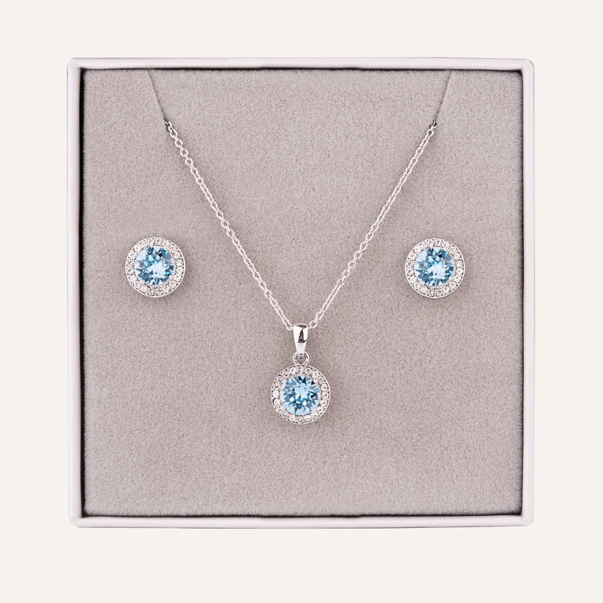 March Aquamarine Birthstone Necklace & Earring Set In Silver - D&X Retail