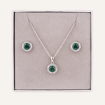 May Emerald Birthstone Necklace & Earring Set In Silver - D&X Retail