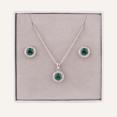 May Emerald Birthstone Necklace & Earring Set In Silver - D&X Retail
