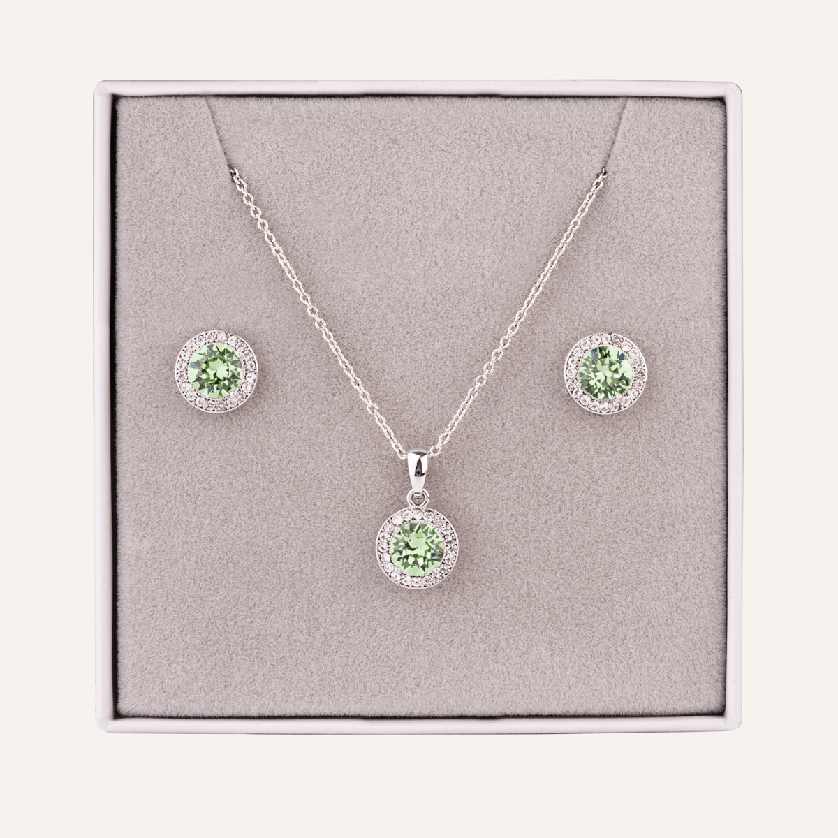 August Peridot Birthstone Necklace & Earring Set In Silver - D&X Retail