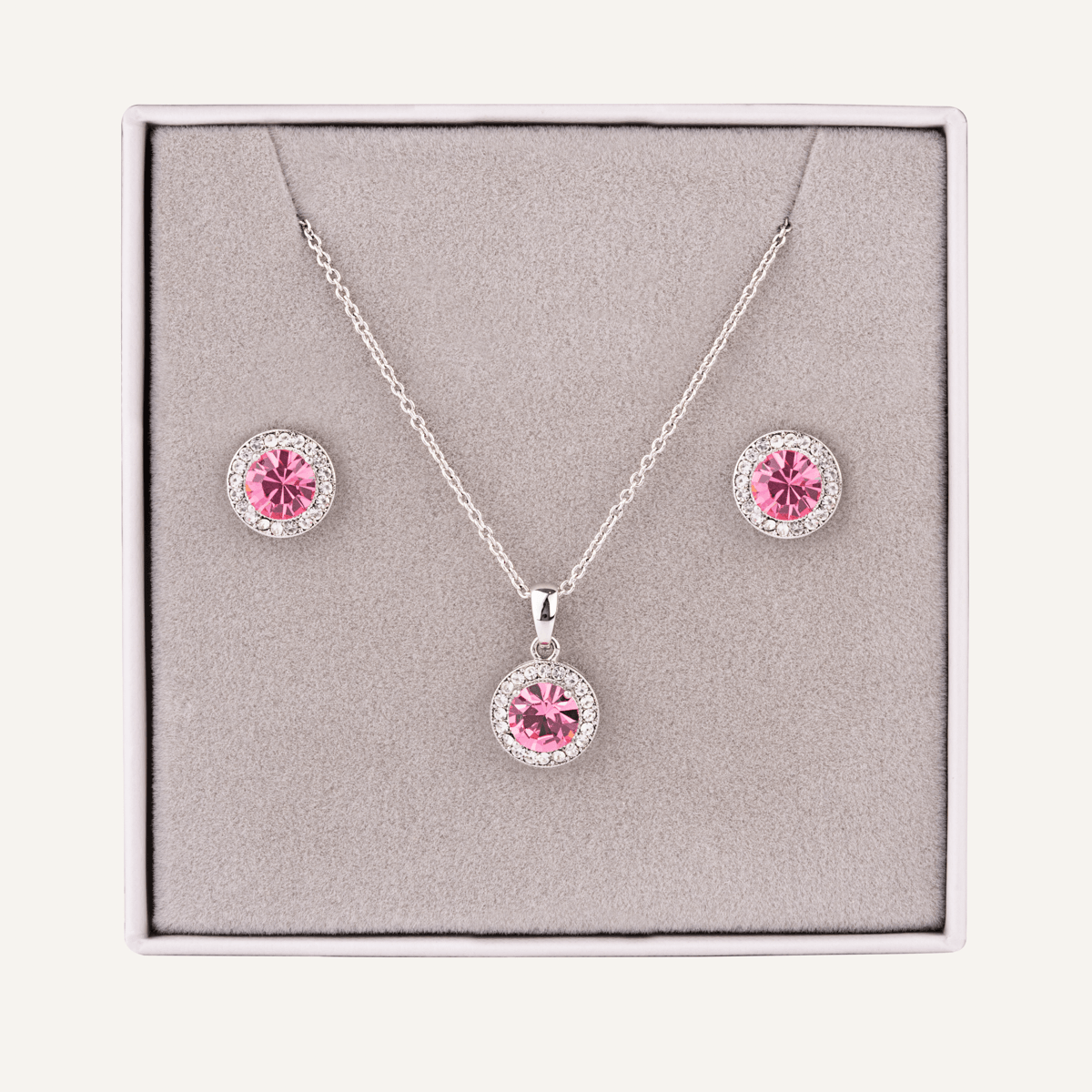 October Tourmaline Birthstone Necklace & Earring Set In Silver - D&X Retail