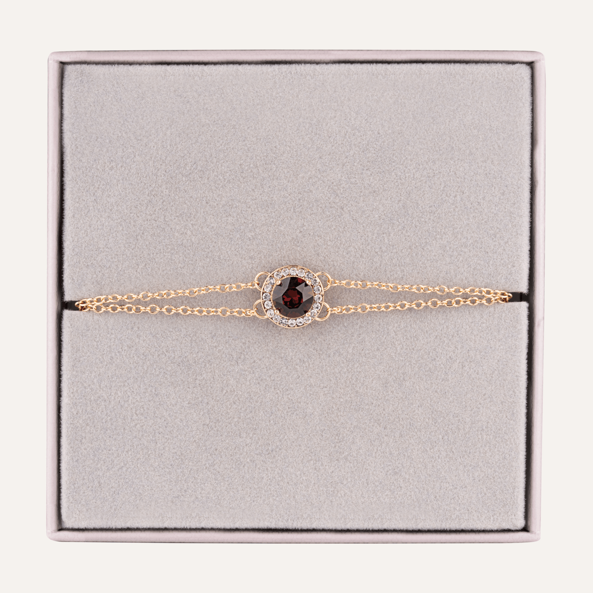 January Garnet Birthstone Clasp Bracelet In Gold Cubic Zirconia - D&X Retail