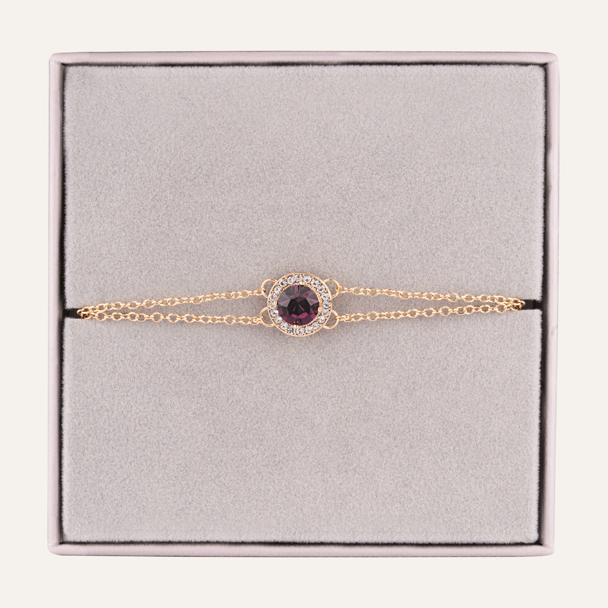 February Amethyst Birthstone Clasp Bracelet In Gold Cubic Zirconia - D&X Retail