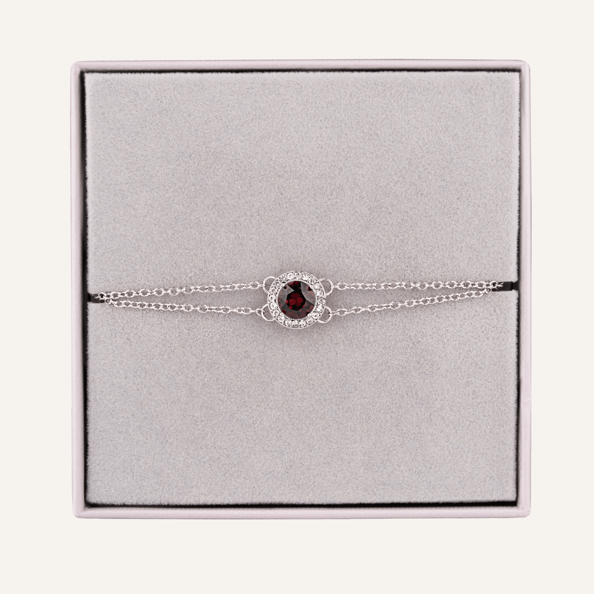 January Garnet Birthstone Clasp Bracelet In Silver Cubic Zirconia - D&X Retail