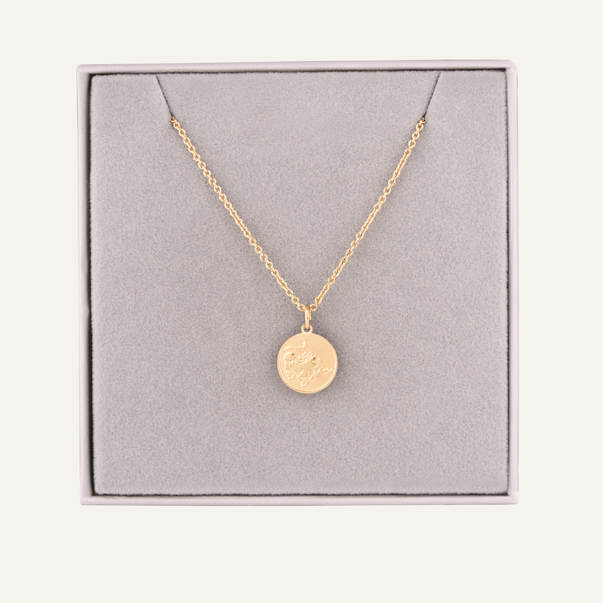 Close up view of Leo Zodiac Star Sign Necklace In Gold (July 23 – Aug 22)