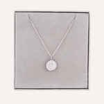 Close-up view of Gemini Zodiac Necklace In Silver (May 21 – June 20)