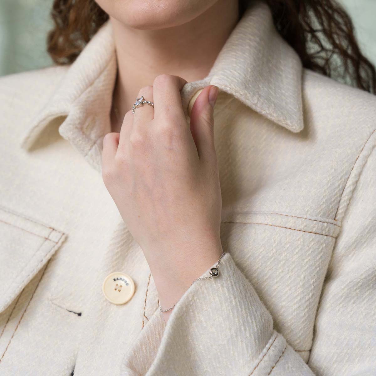 Model wearing Keira Silver Crystal Bracelet