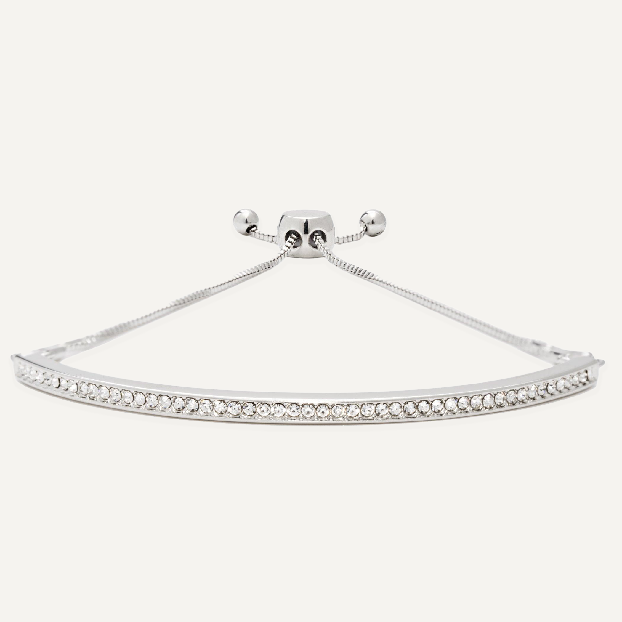 Keira Crystal Silver Curved Bar Drawstring Bracelet In Silver-Tone - D&X Retail