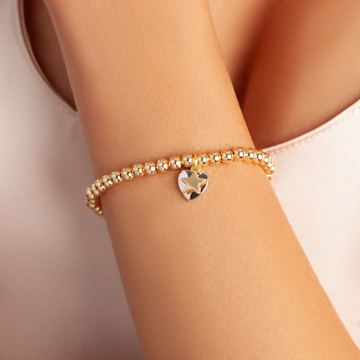 Emily Heart and Star Elasticated Bracelet In Gold & Silver-Tone