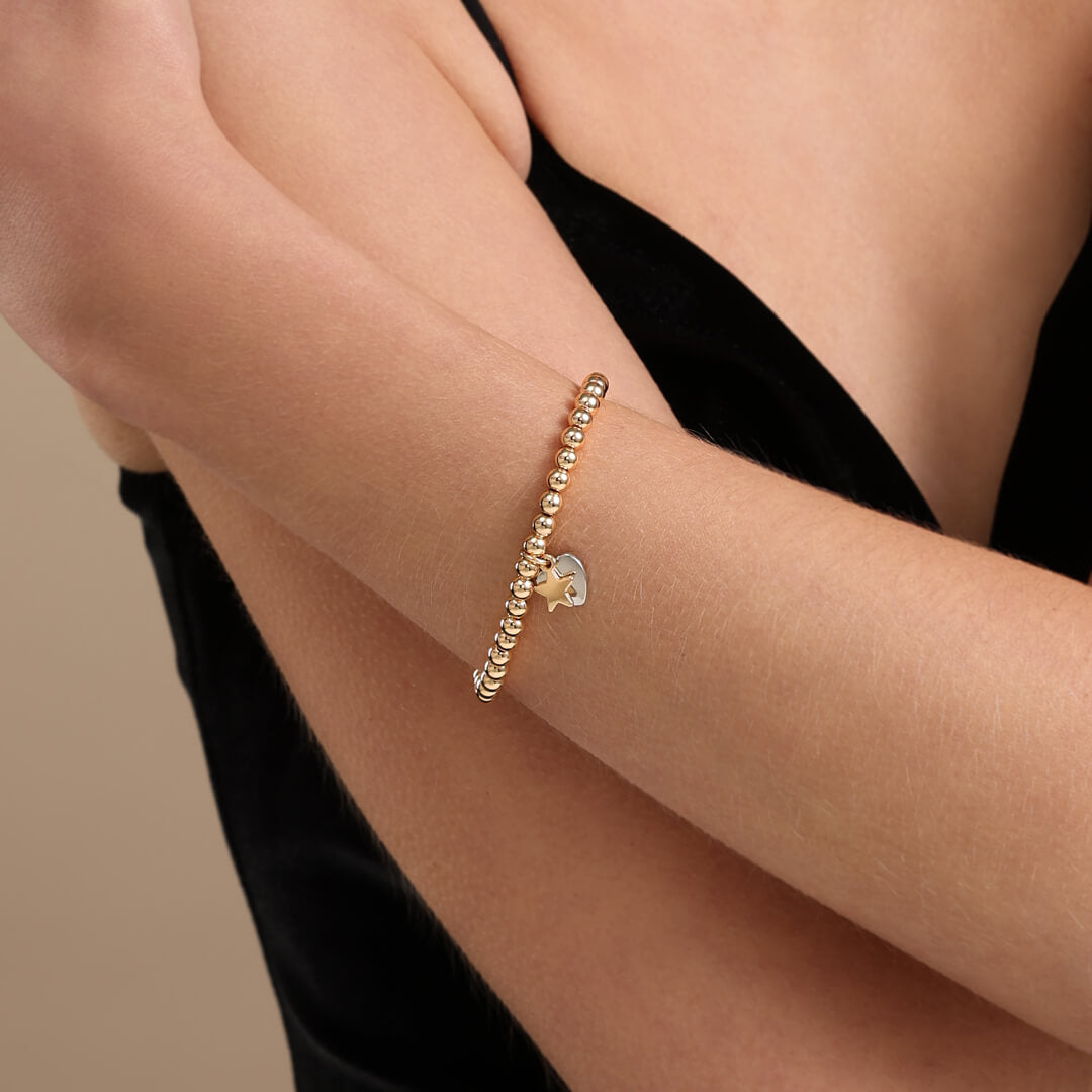 Emily Heart and Star Elasticated Bracelet In Gold & Silver-Tone