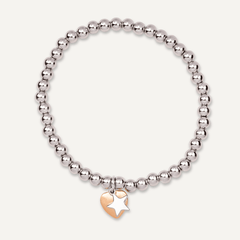 Silver Emily Heart and Star Elasticated Bracelet - D&X Retail