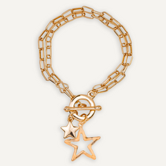 Eternal T-Bar Chain Bracelet With Star Pendants In Gold - D&X Retail