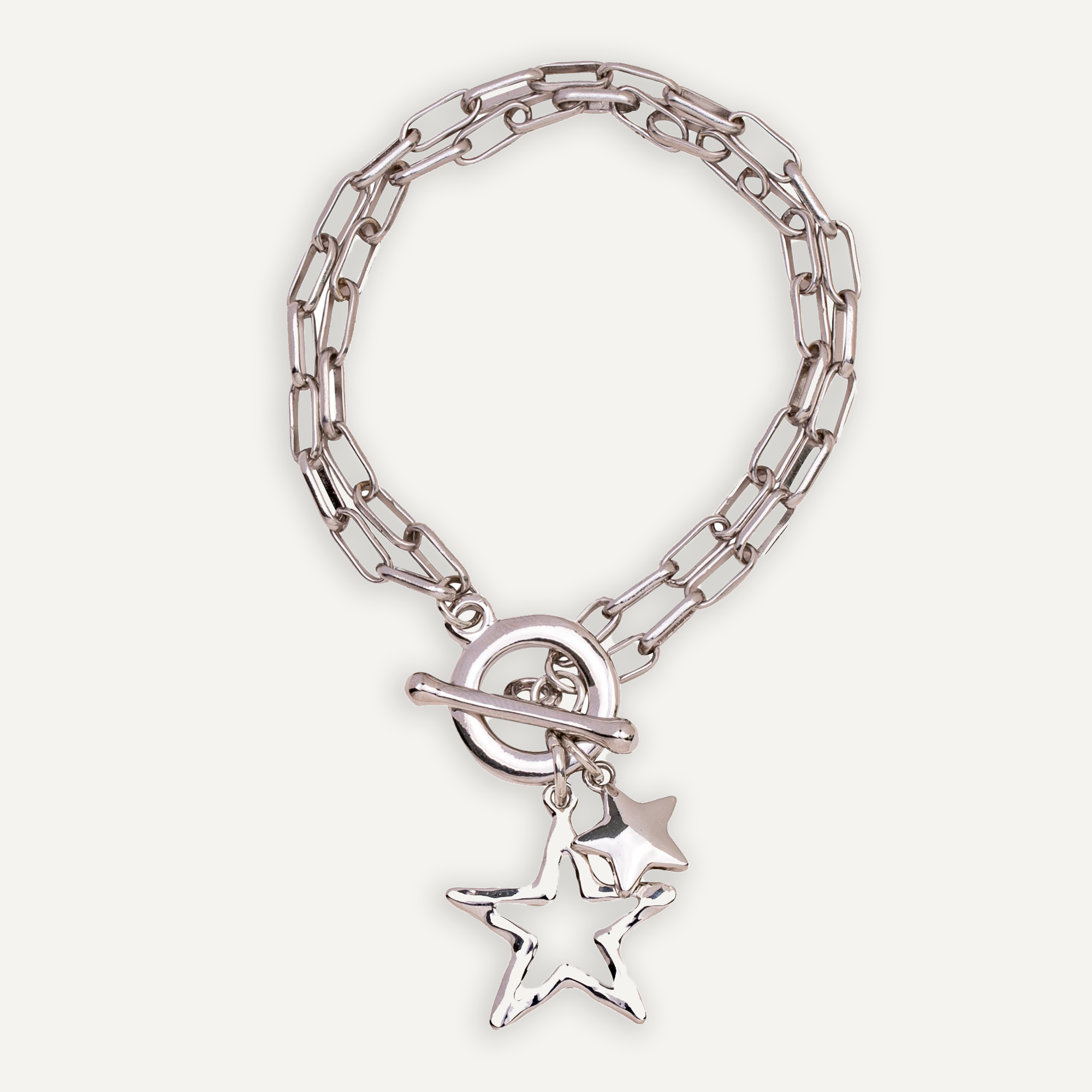 Silver T-Bar Chain Bracelet With Star Pendants - D&X Retail