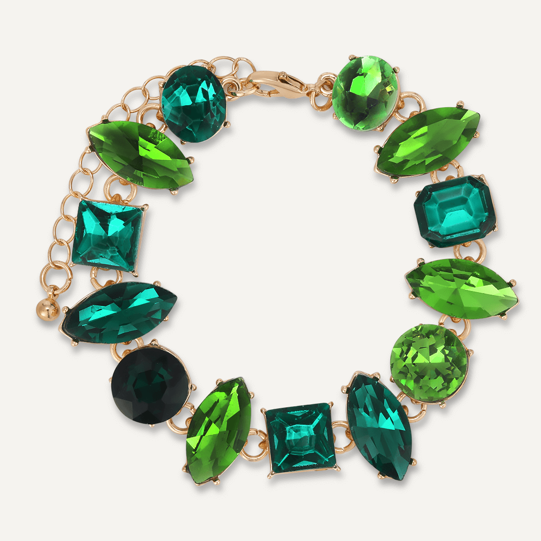 Mixed Cut Green Crystal Clasp Bracelet In Gold-Tone