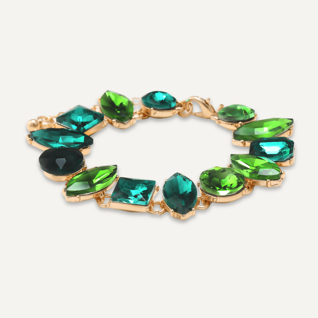 Mixed Cut Green Crystal Clasp Bracelet In Gold-Tone