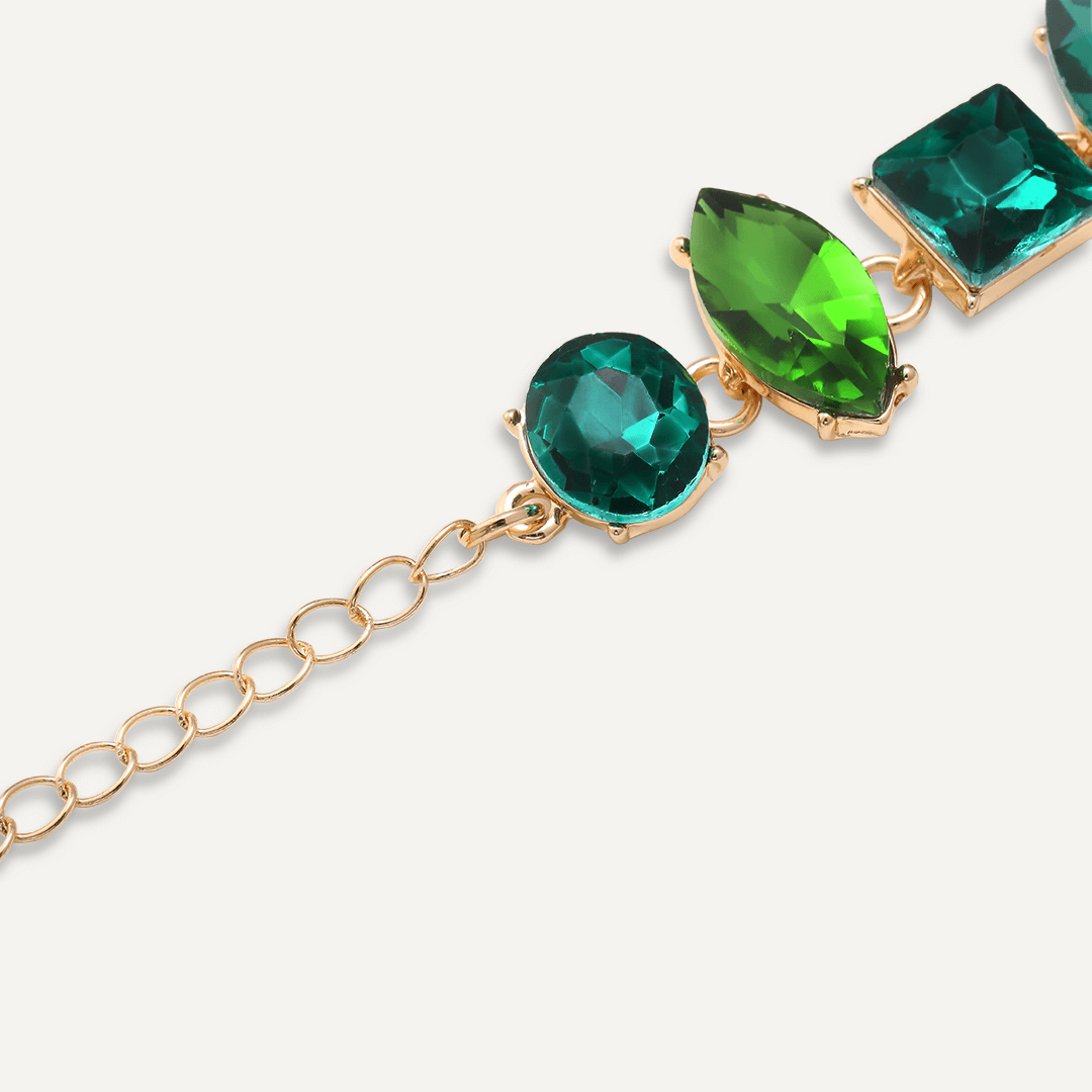 Mixed Cut Green Crystal Clasp Bracelet In Gold-Tone