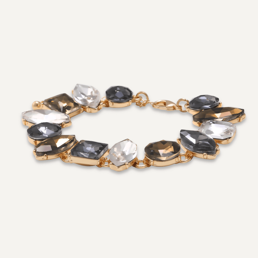 Mixed Cut Brown Crystal Clasp Bracelet In Gold-Tone