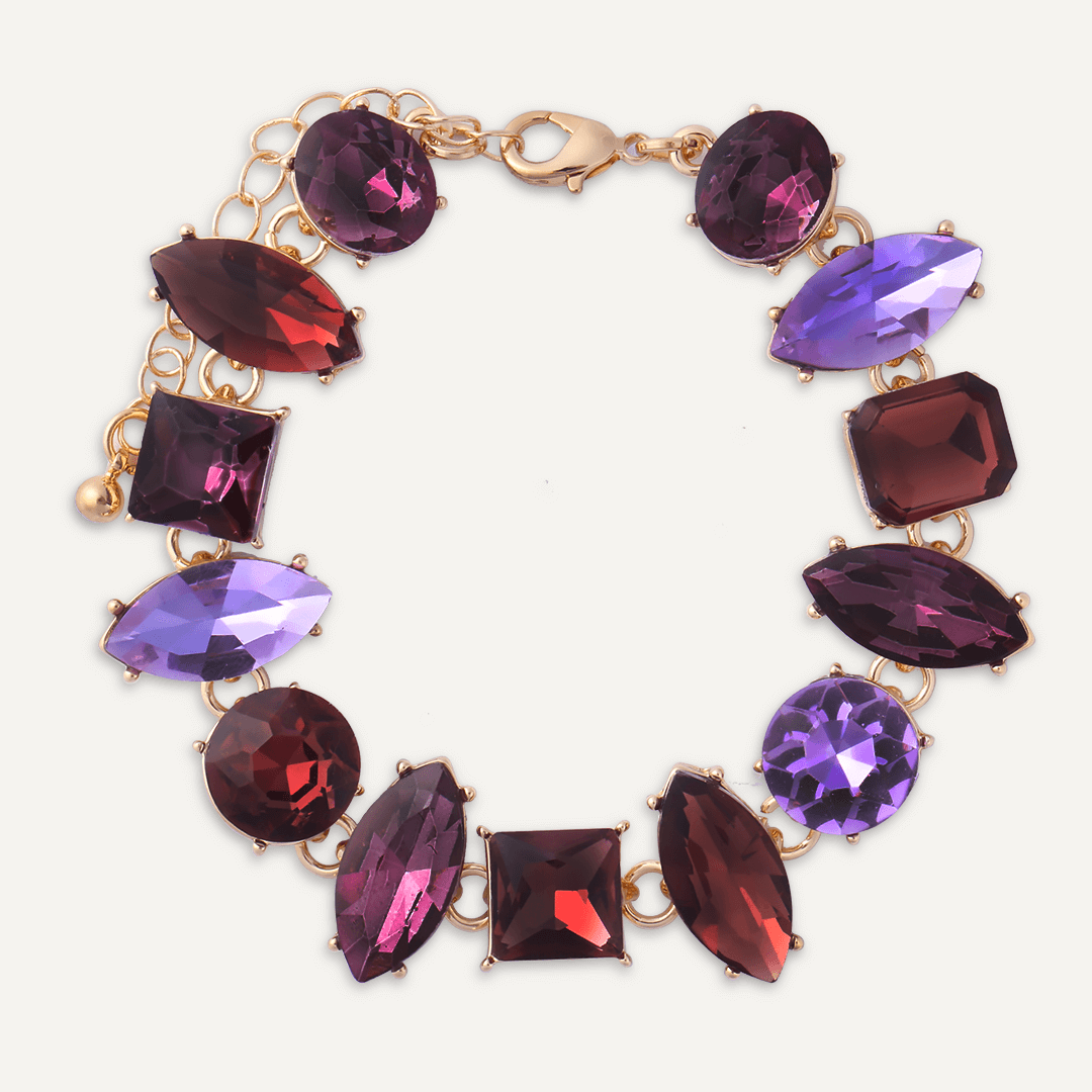 Mixed Cut Purple Crystal Clasp Bracelet In Gold-Tone