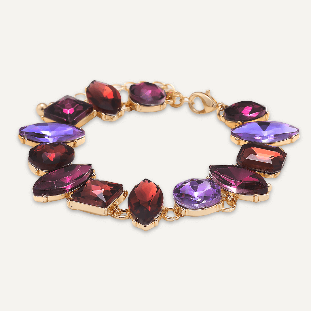 Mixed Cut Purple Crystal Clasp Bracelet In Gold-Tone