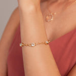 Model wearing Alesha Contemporary Gold Crystal Bracelet