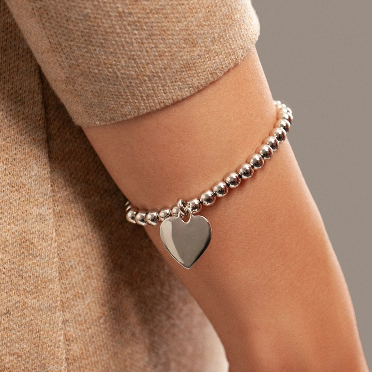 Sweetheart Beaded Heart Pendant Bracelet In Silver-Tone