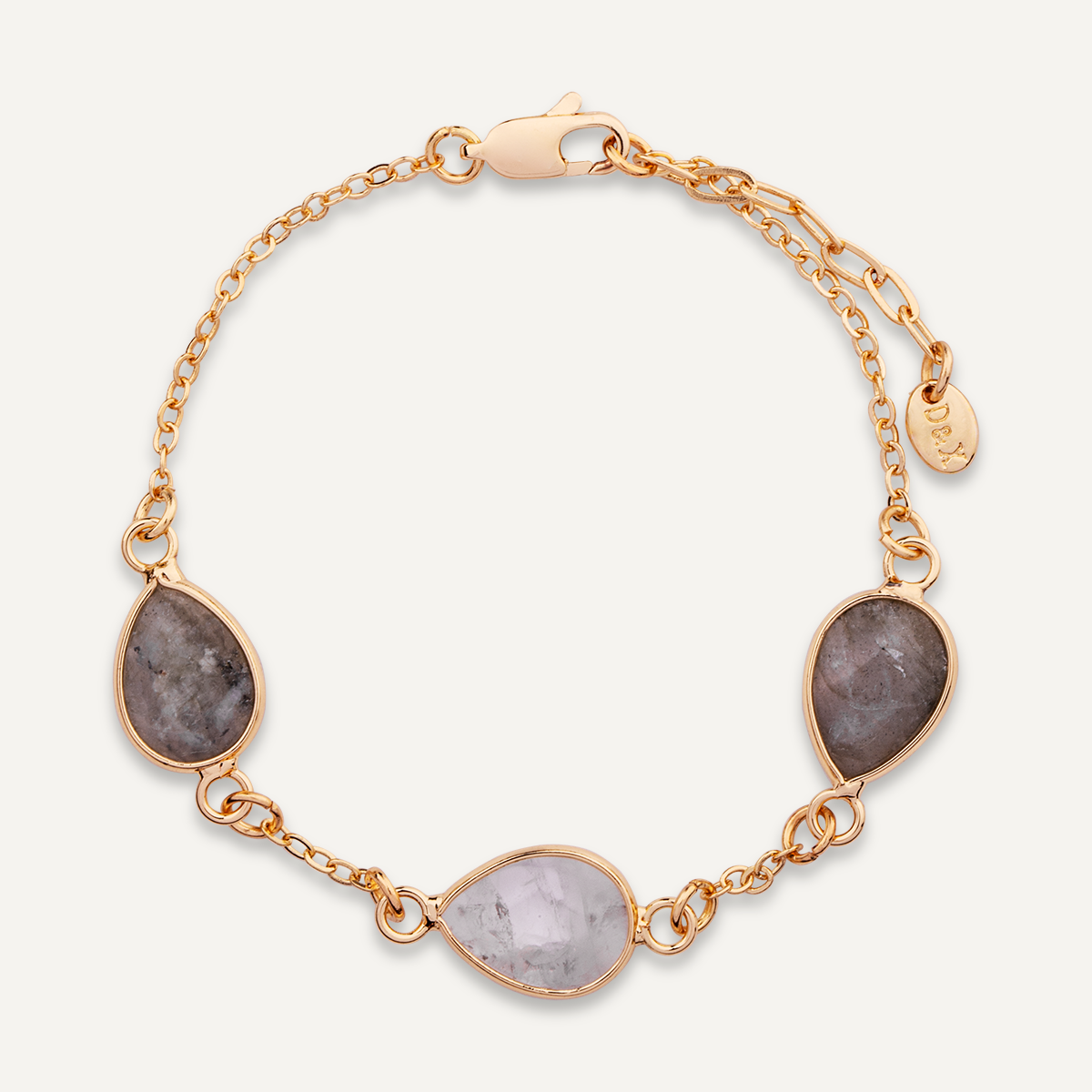 Natural Gold, Moonstone & Labradorite Stone Gold Clasp Bracelet - D&X Retail