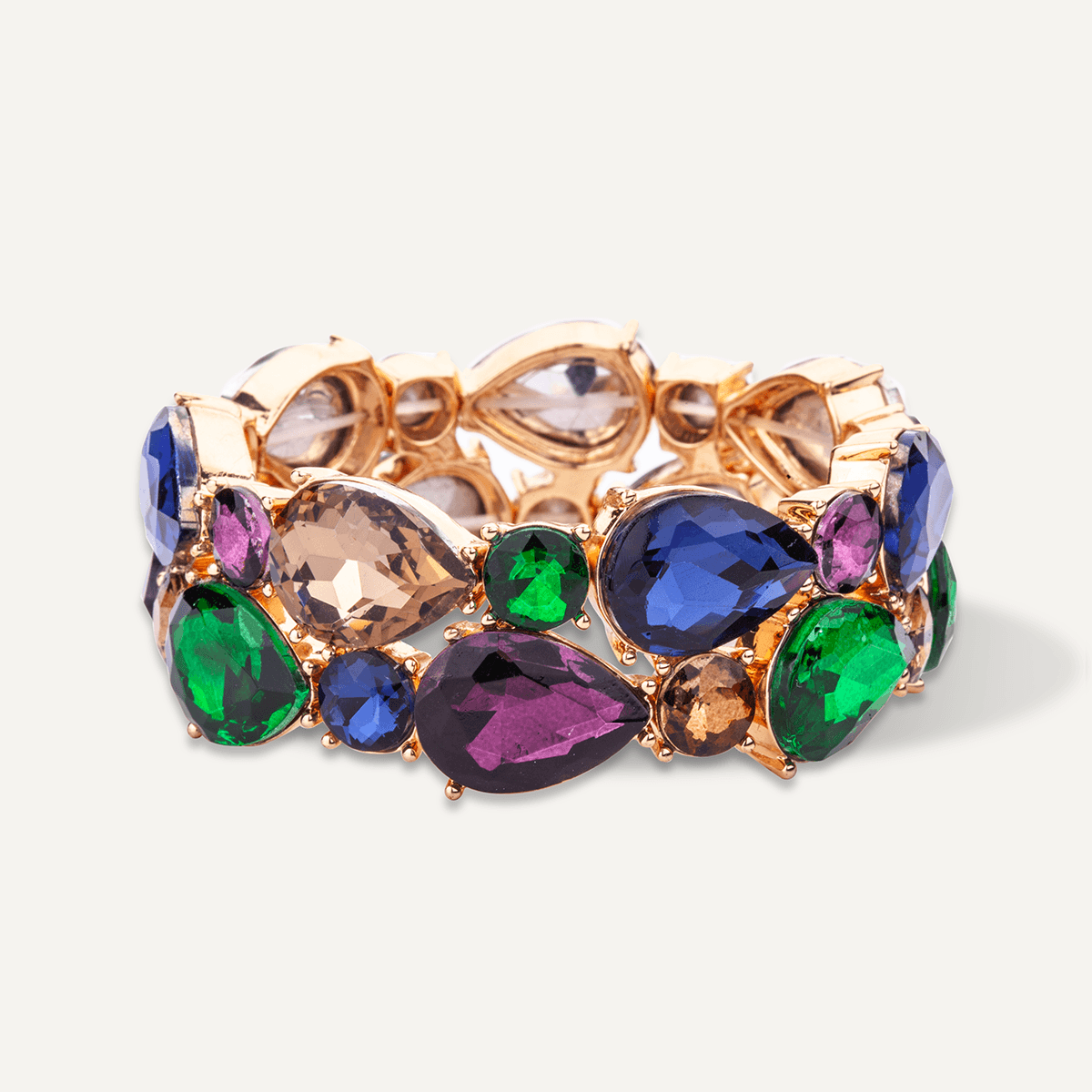 Elasticated Multi-Coloured Gemstone Bracelet In Gold-Tone