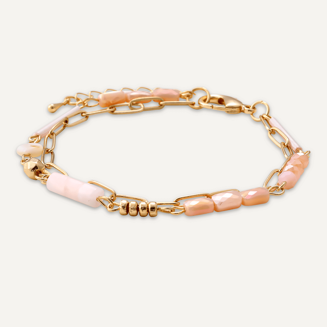 Multi-row Pink Mixed Crystal Bracelet In Gold-Tone