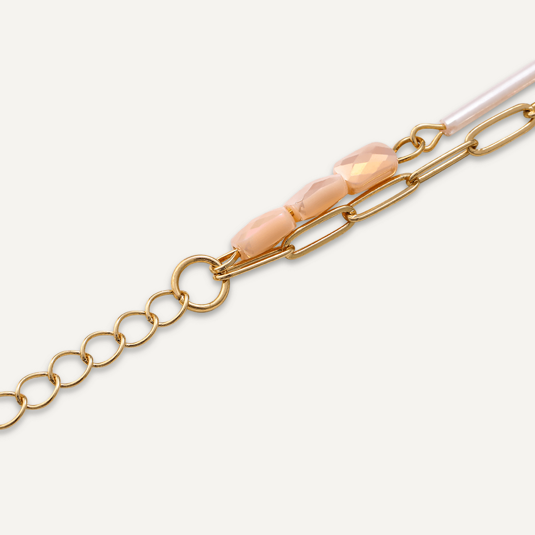 Multi-row Pink Mixed Crystal Bracelet In Gold-Tone