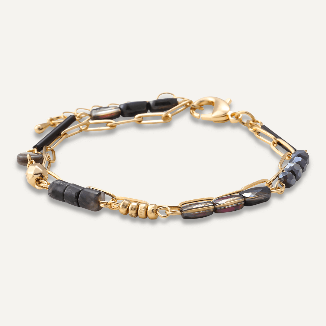 Multi-row Black Mixed Crystal Bracelet In Gold-Tone