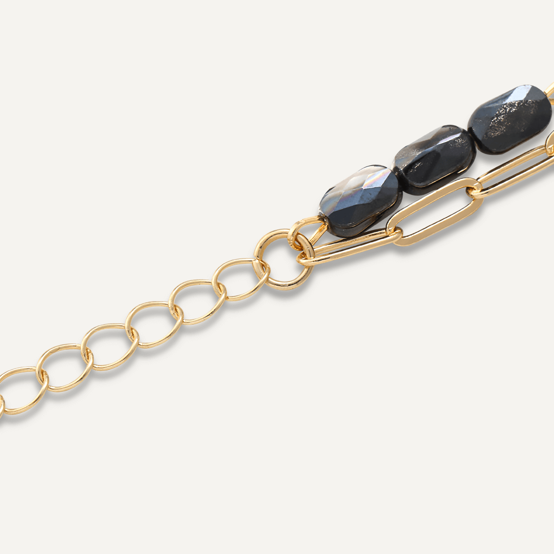 Multi-row Black Mixed Crystal Bracelet In Gold-Tone