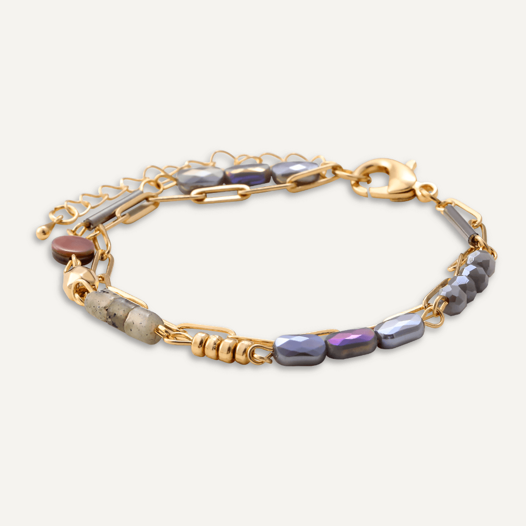 Multi-row Grey Mixed Crystal Bracelet In Gold-Tone