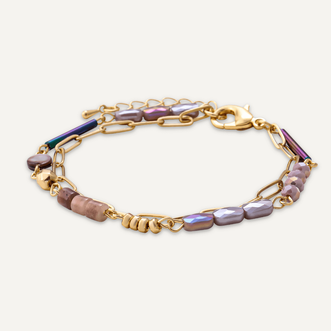 Multi-row Purple Mixed Crystal Bracelet In Gold-Tone