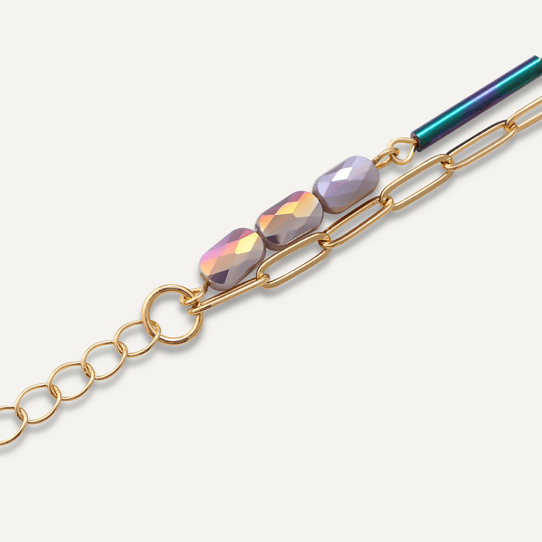 Multi-row Purple Mixed Crystal Bracelet In Gold-Tone