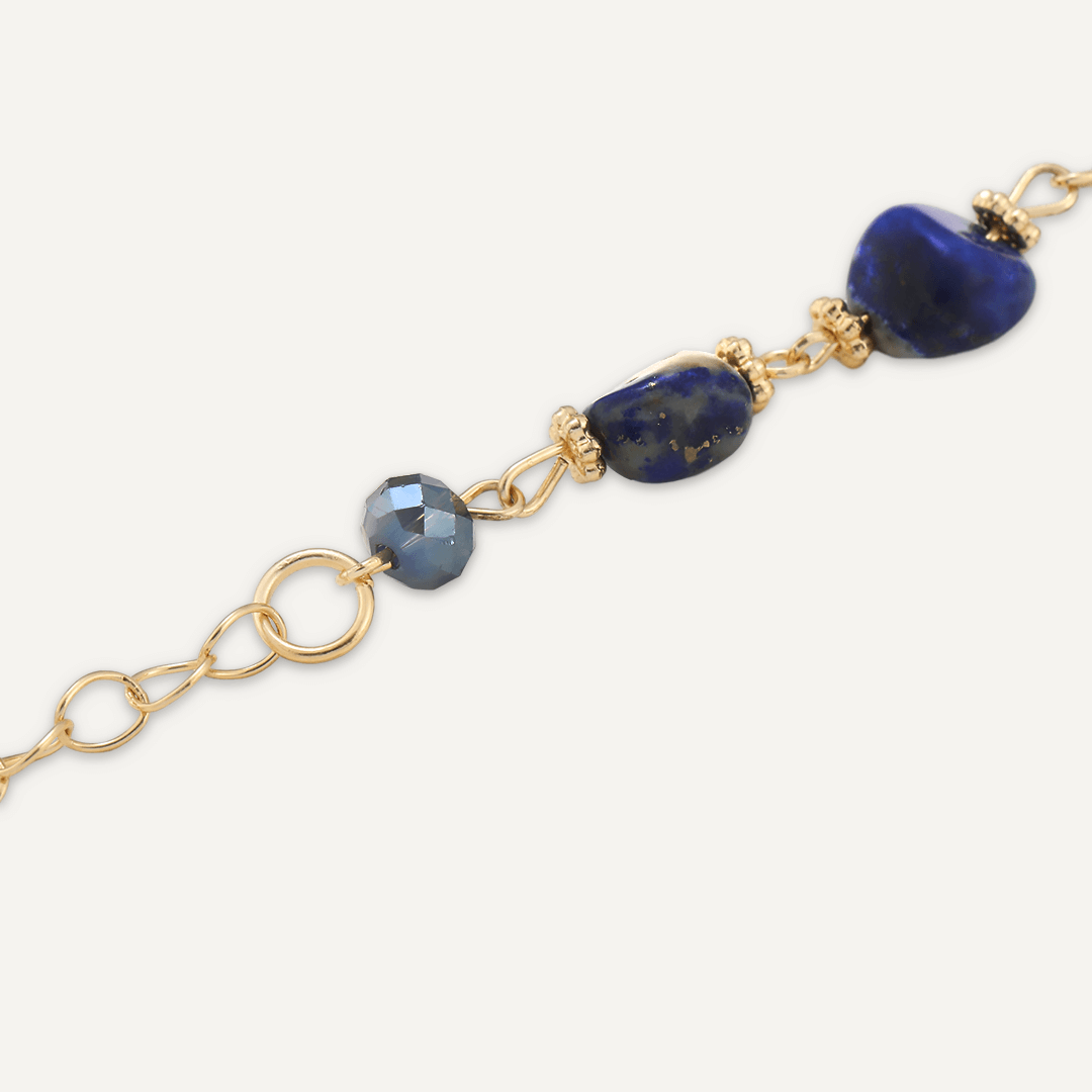 Blue Semi-Precious Stone & Freshwater Pearl Bracelet In Gold-Tone