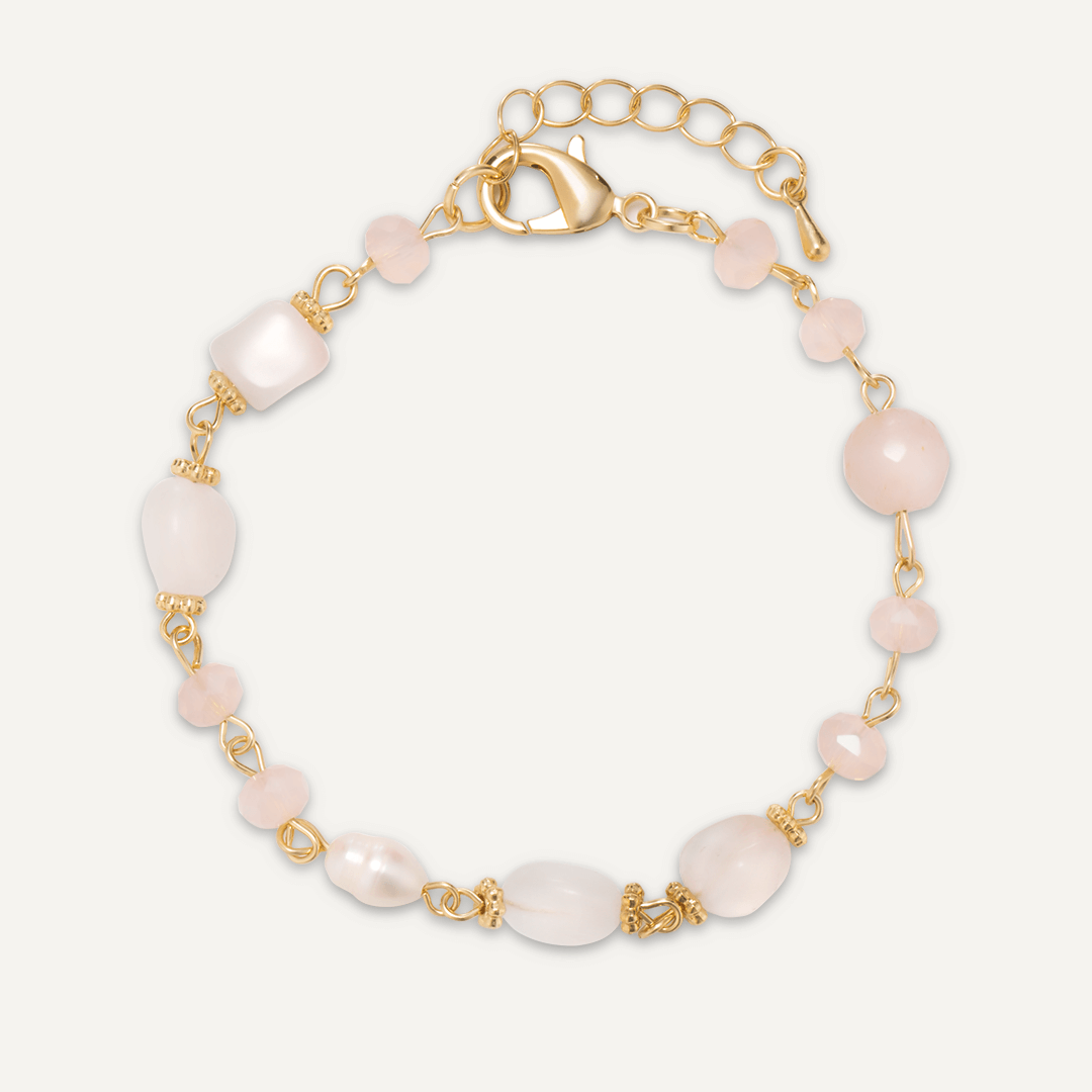 Pink Natural Stone & Freshwater Pearl Bracelet In Gold-Tone