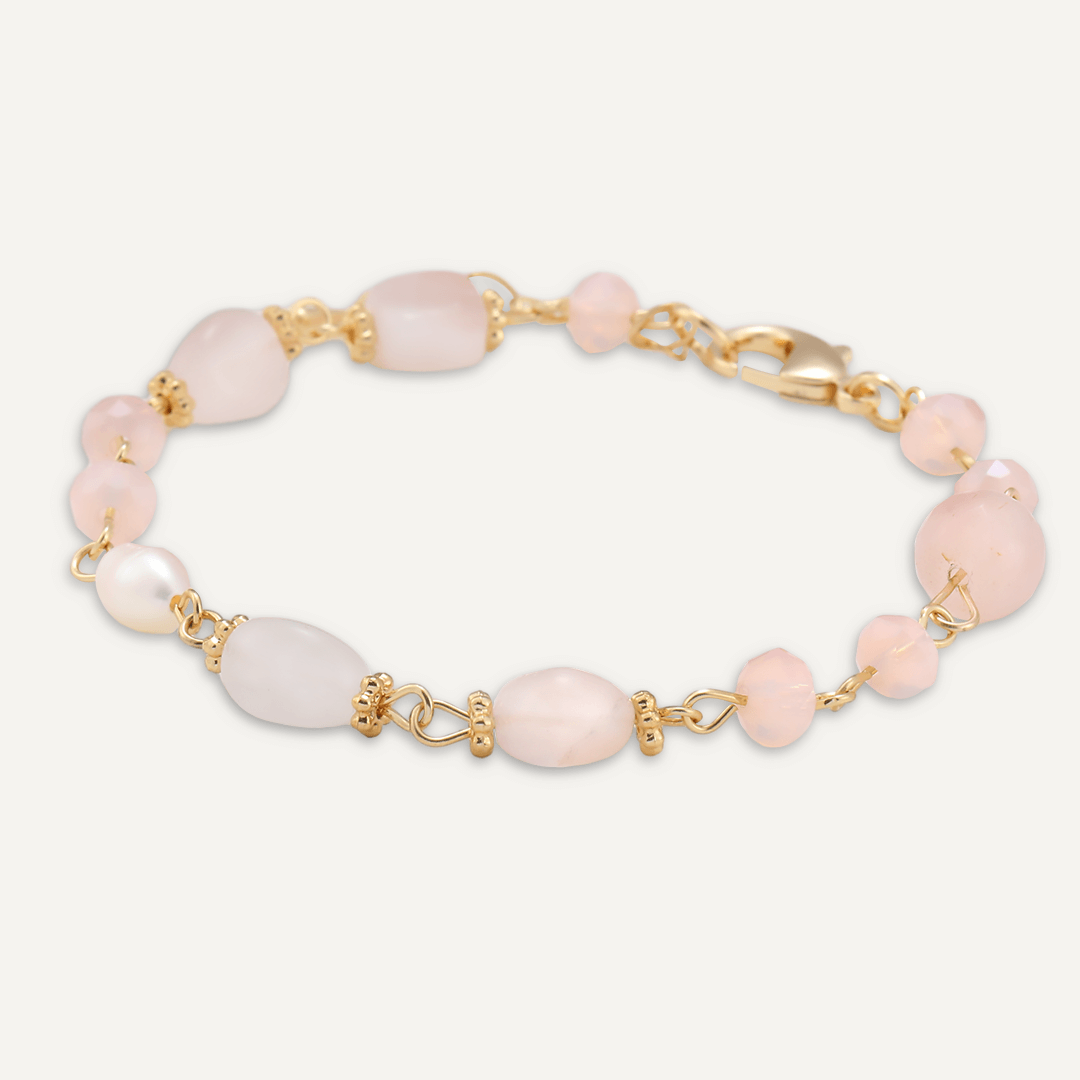 Pink Natural Stone & Freshwater Pearl Bracelet In Gold-Tone