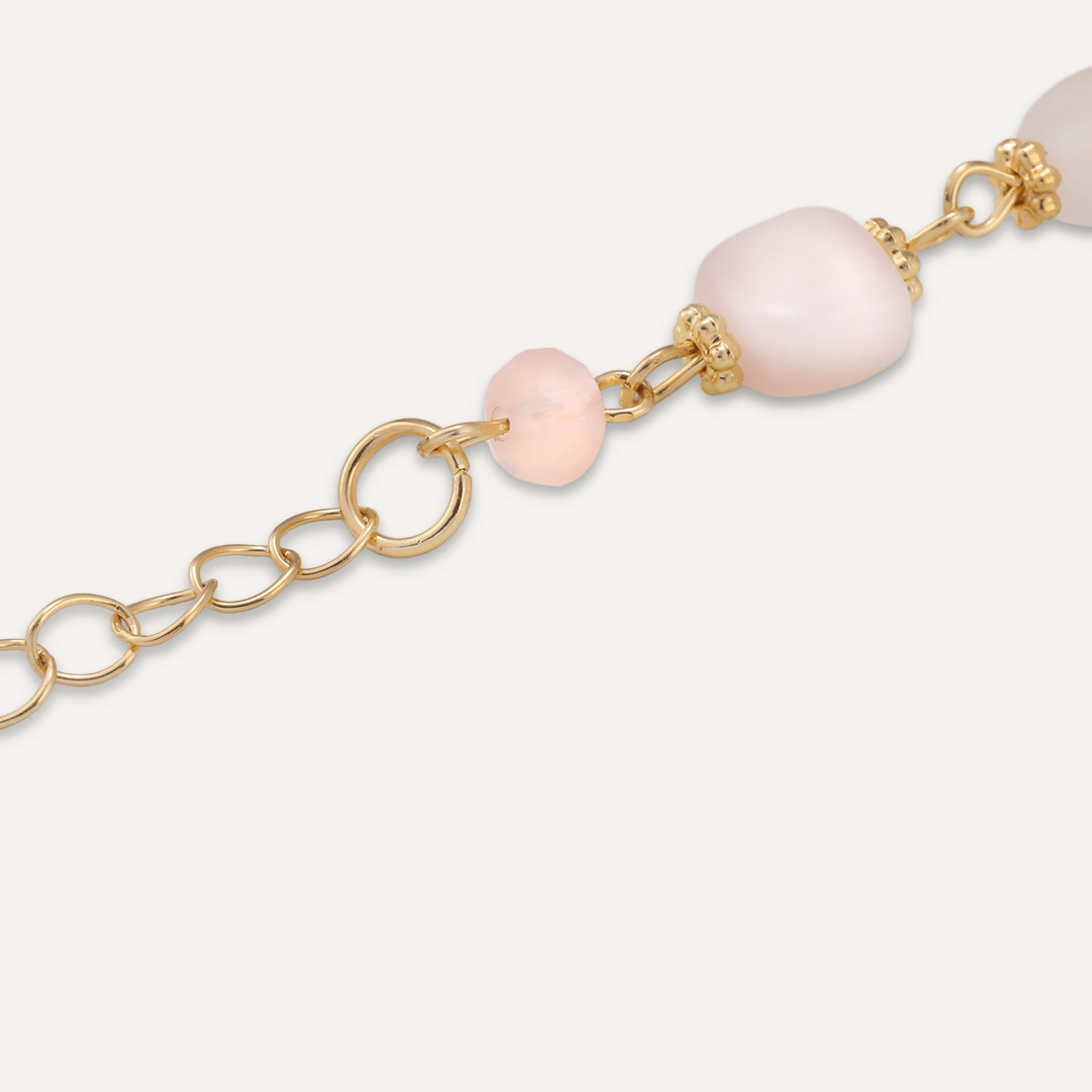 Pink Natural Stone & Freshwater Pearl Bracelet In Gold-Tone