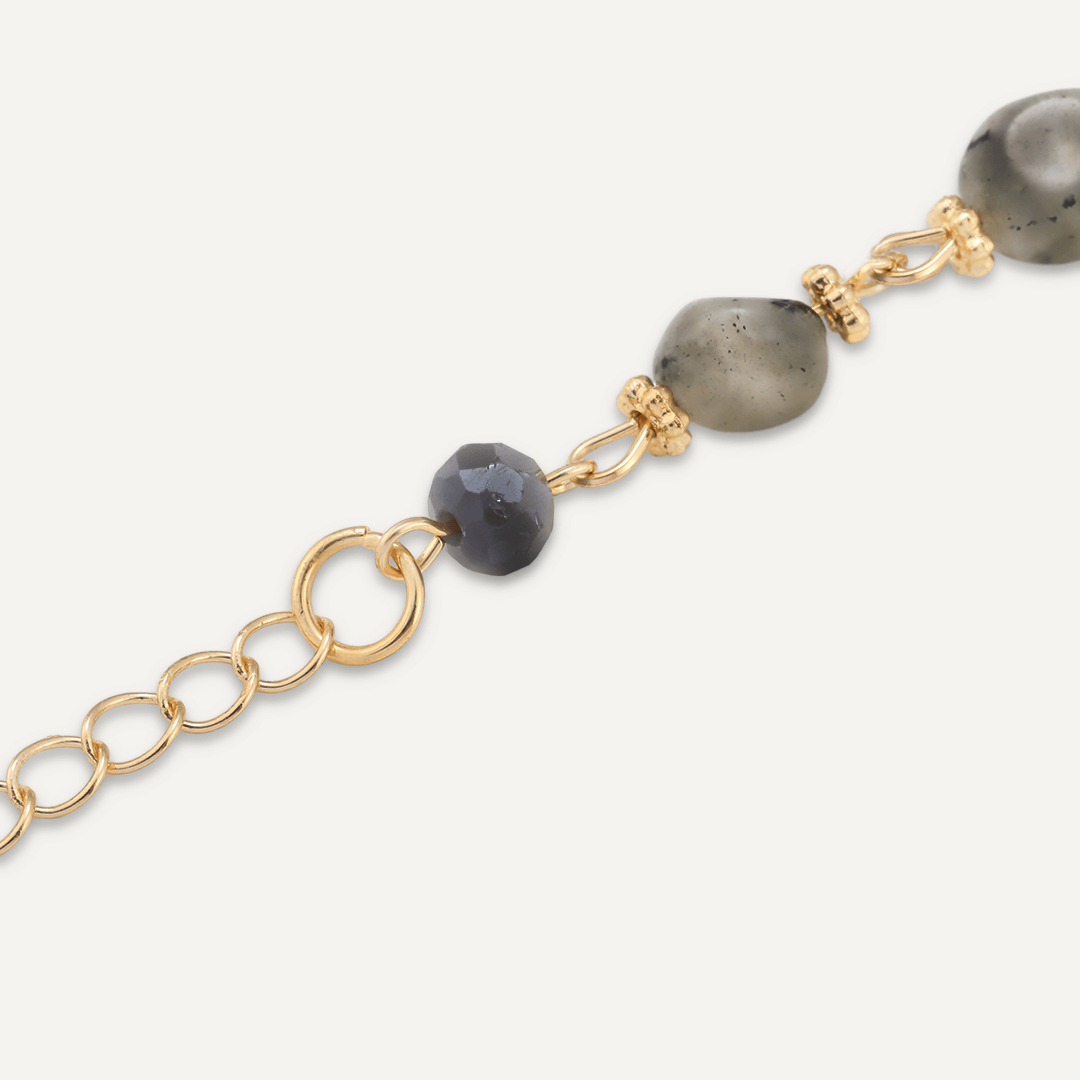 Grey Natural Stone & Freshwater Pearl Bracelet In Gold-Tone